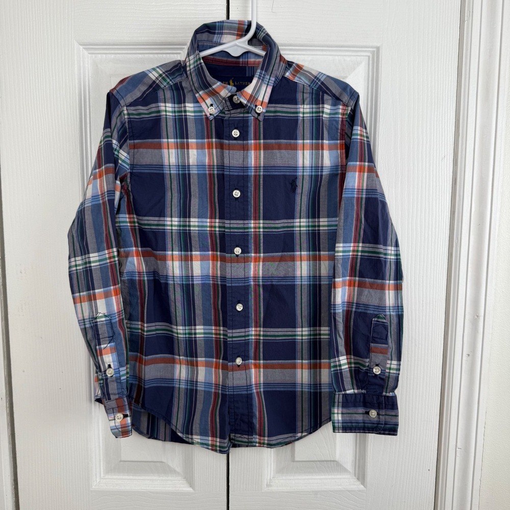 Ralph Lauren Kids Plaid Button Down Shirt Long Sleeve Size 6‎ Natural Stretch